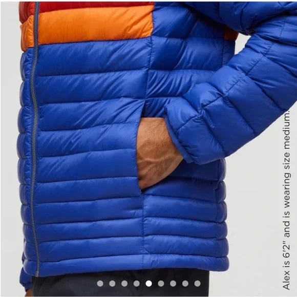 Cotopaxi Men’s XXL Fuego Hooded Down Puffer Jacket Blue Violet Stripes NWT - Picture 12 of 14